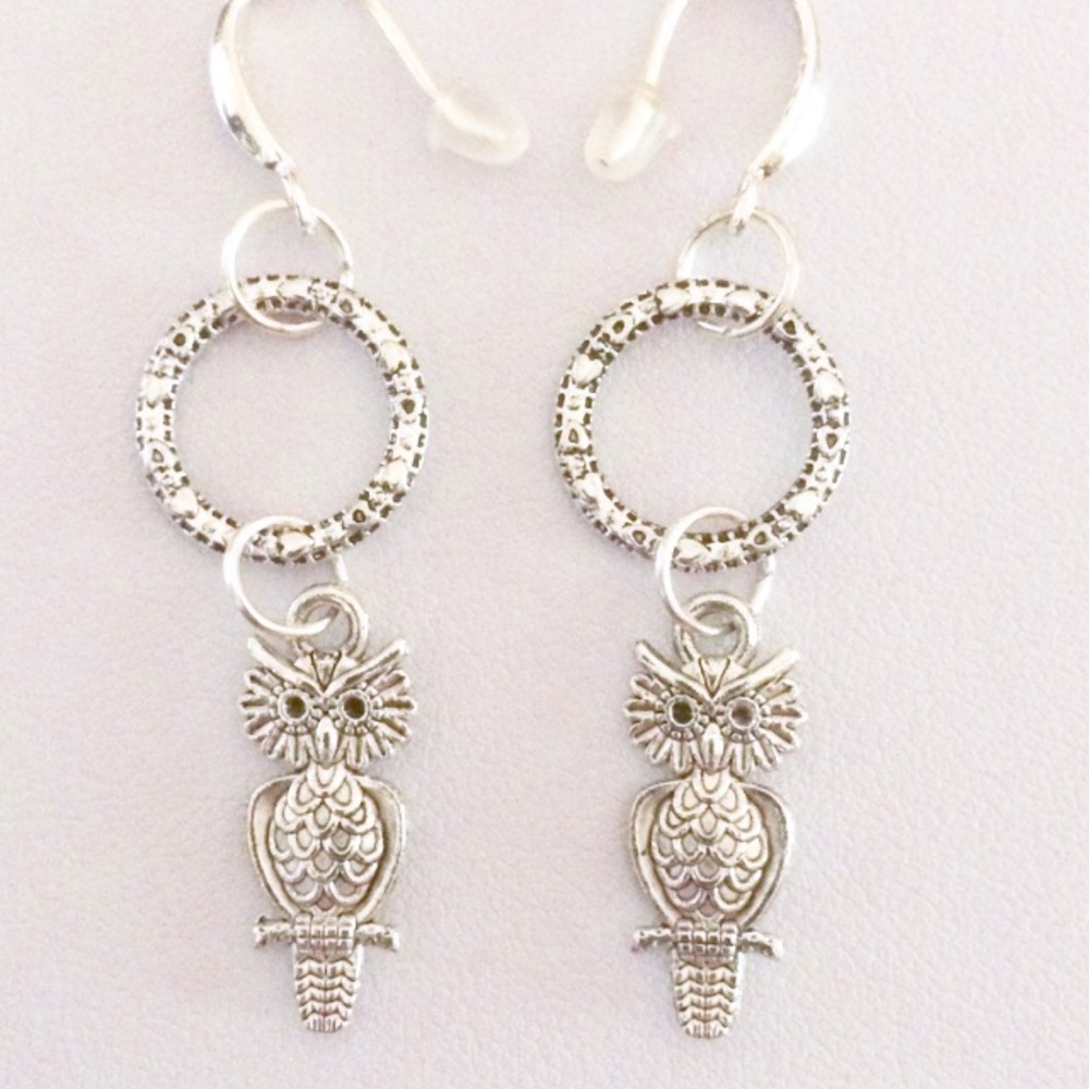 Silver owl earrings